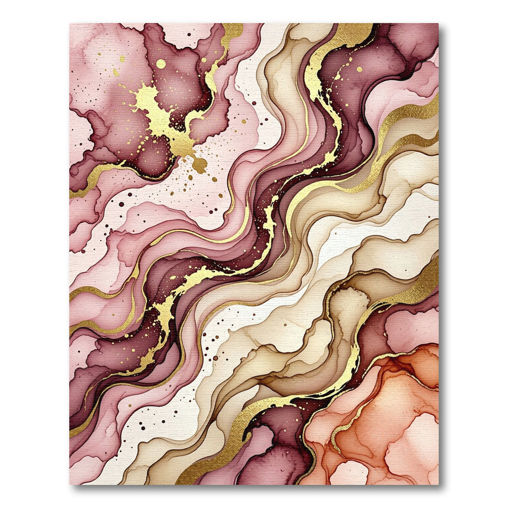 Abstract Burgundy Blush Gold Fluid Wave Rug