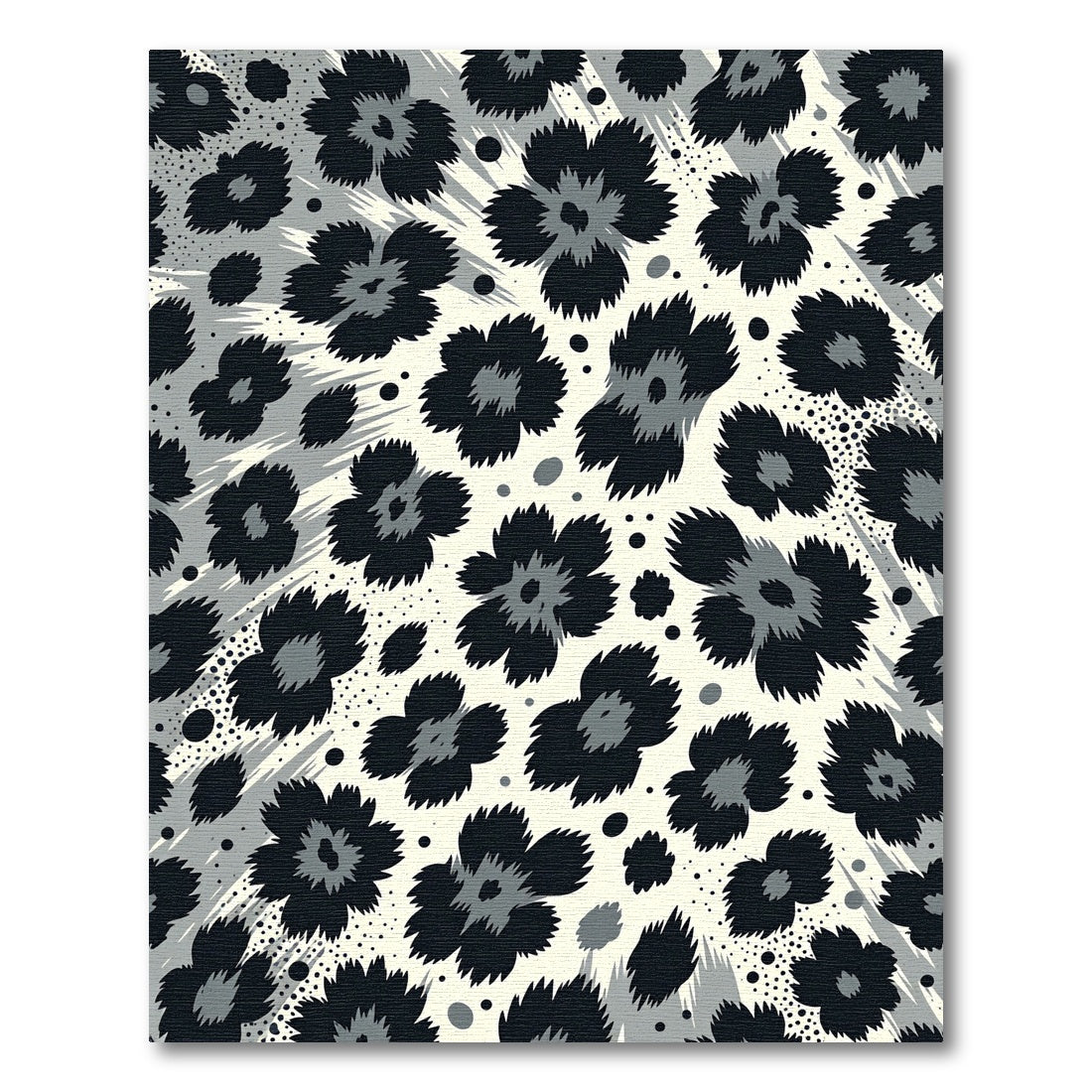 Monochrome Abstract Leopard Floral Rug