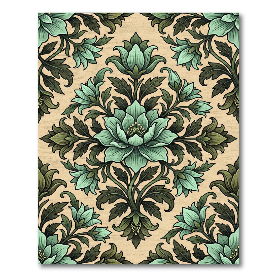 Elegant Sage Floral Damask Rug