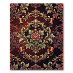 Gilded Red Scrollwork Floral Harmony Rug