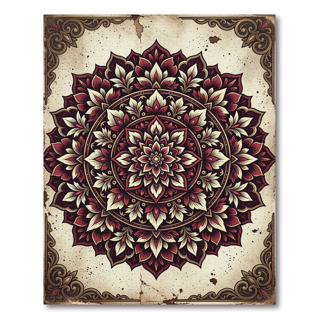 Crimson Floral Mandala Circular Medallion Rug