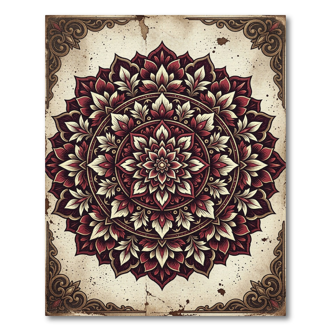 Crimson Floral Mandala Circular Medallion Rug