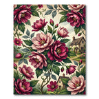 Rich Crimson Blossoms Garden Scene Rug