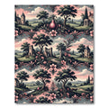 Pastoral Pink Floral Landscape Scenic Medallion Rug