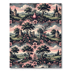 Pastoral Pink Floral Landscape Scenic Medallion Rug
