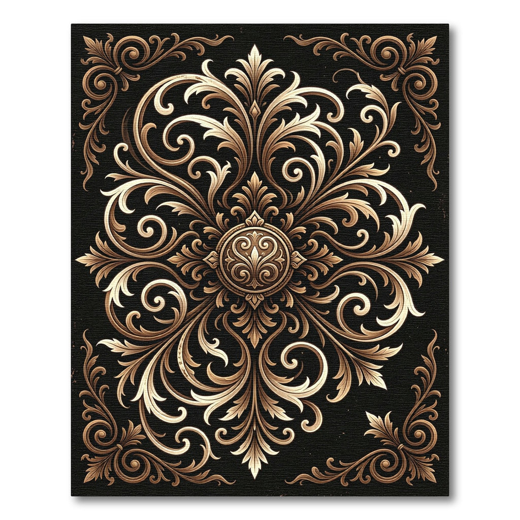 Elegant Gold Scrollwork Damask Medallion Rug