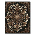 Elegant Gold Scrollwork Damask Medallion Rug