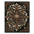 Elegant Gold Scrollwork Damask Medallion Rug
