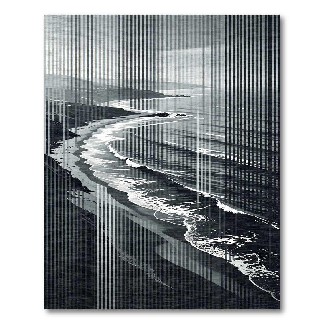 Monochrome Coastal Abstract Striped Art Rug