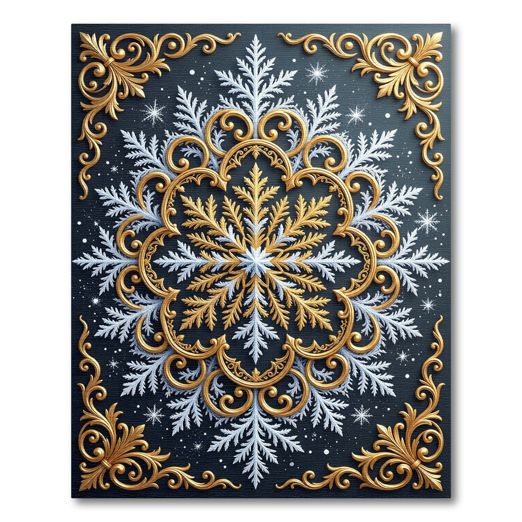 Ornate Gold and Silver Winter Snowflake Rug