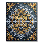 Ornate Gold and Silver Winter Snowflake Rug