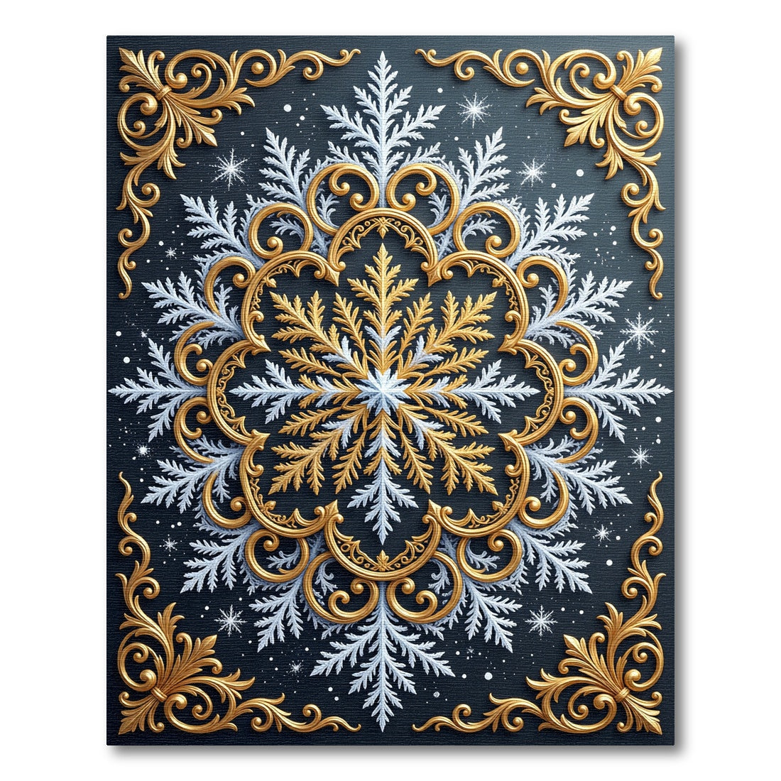 Ornate Gold and Silver Winter Snowflake Rug