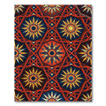 Vibrant Red Blue Sunburst Geometric Rug