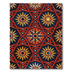 Vibrant Red Blue Sunburst Geometric Rug