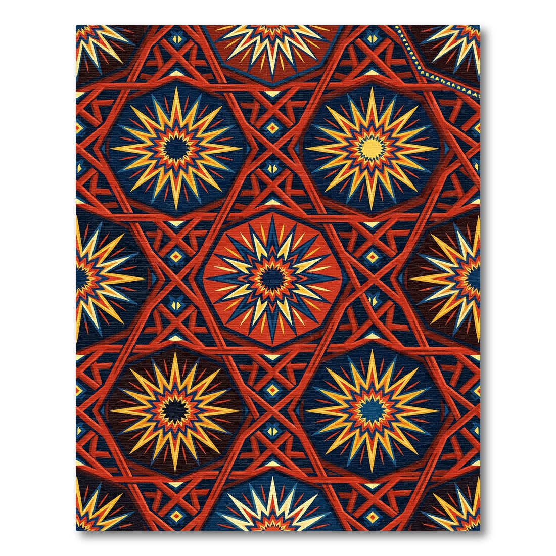 Vibrant Red Blue Sunburst Geometric Rug