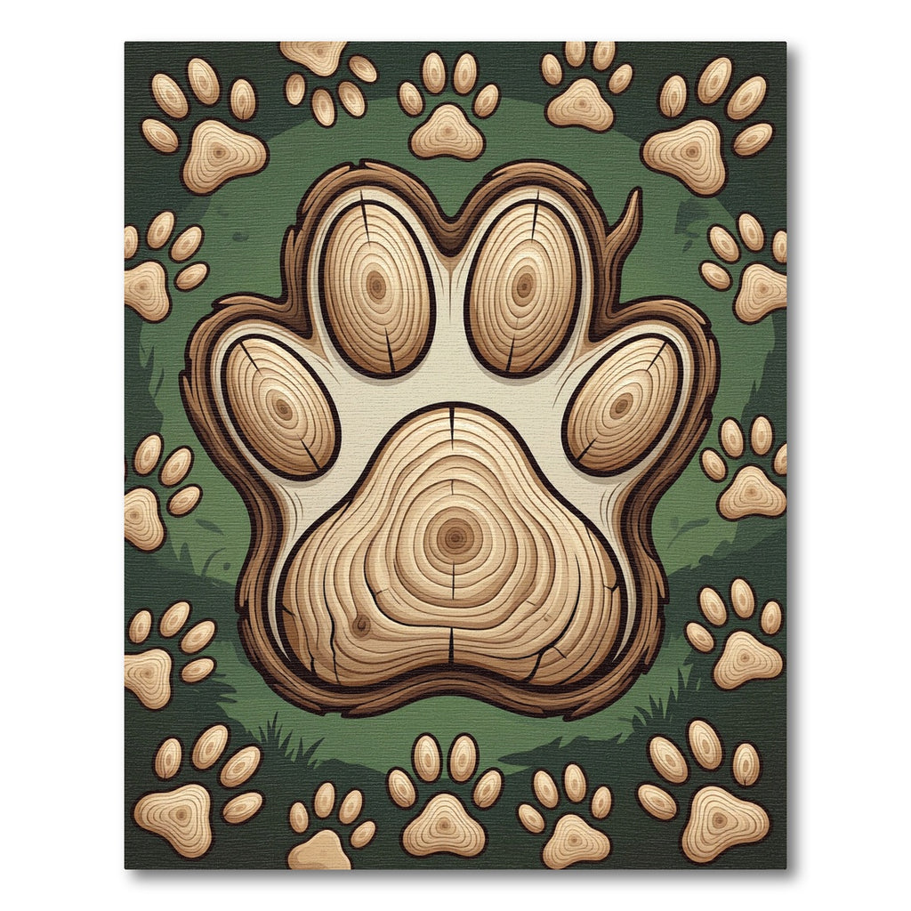 Rustic Wood Grain Paw Print Illustration Rug