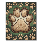 Rustic Wood Grain Paw Print Illustration Rug