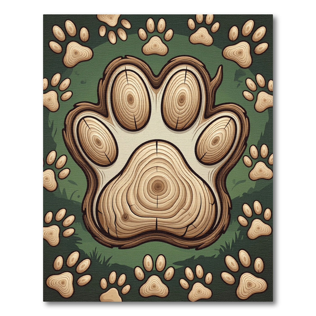 Rustic Wood Grain Paw Print Illustration Rug