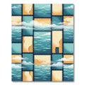 Abstract Coastal Horizon Grid Teals Gold Rug