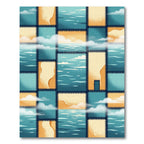 Abstract Coastal Horizon Grid Teals Gold Rug