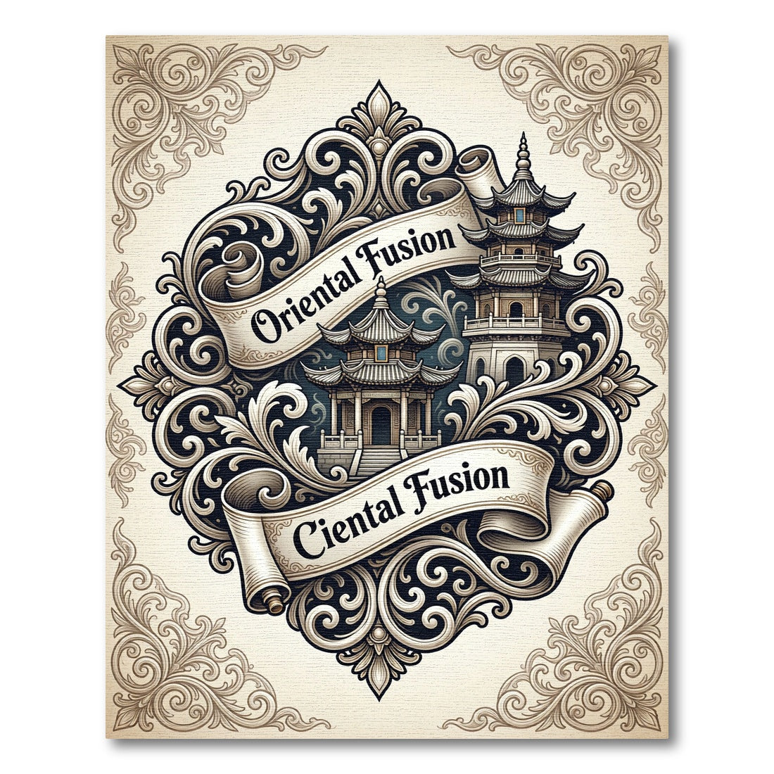 Intricate Pagoda Scroll Vintage Style Rug