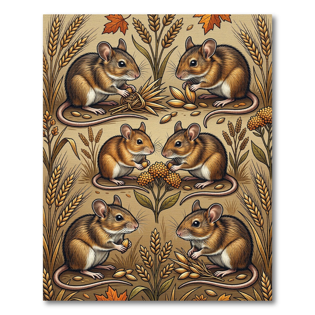 Harvest Golden Field Mice and Wheat Rug