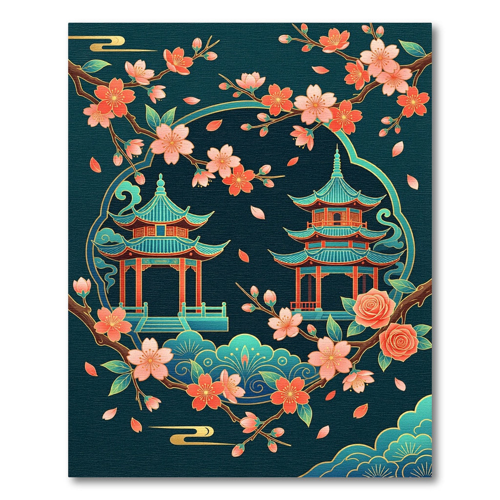 Floral Pagoda Zen Teal Area Rug