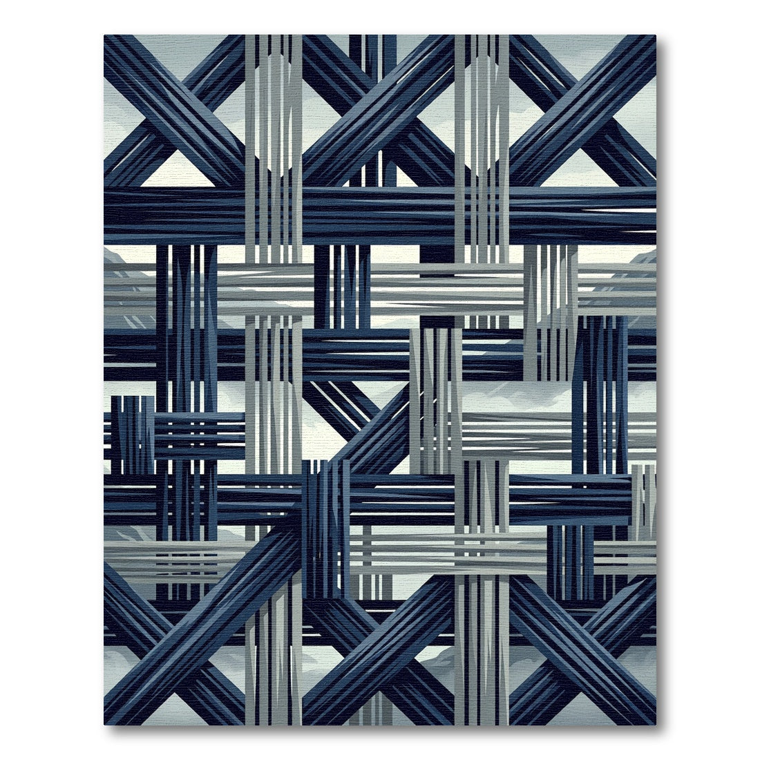 Midnight Indigo Interwoven Geometric Linear Rug