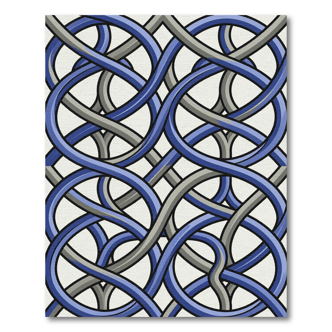 Interlocking Blue and Gray Abstract Weave Rug