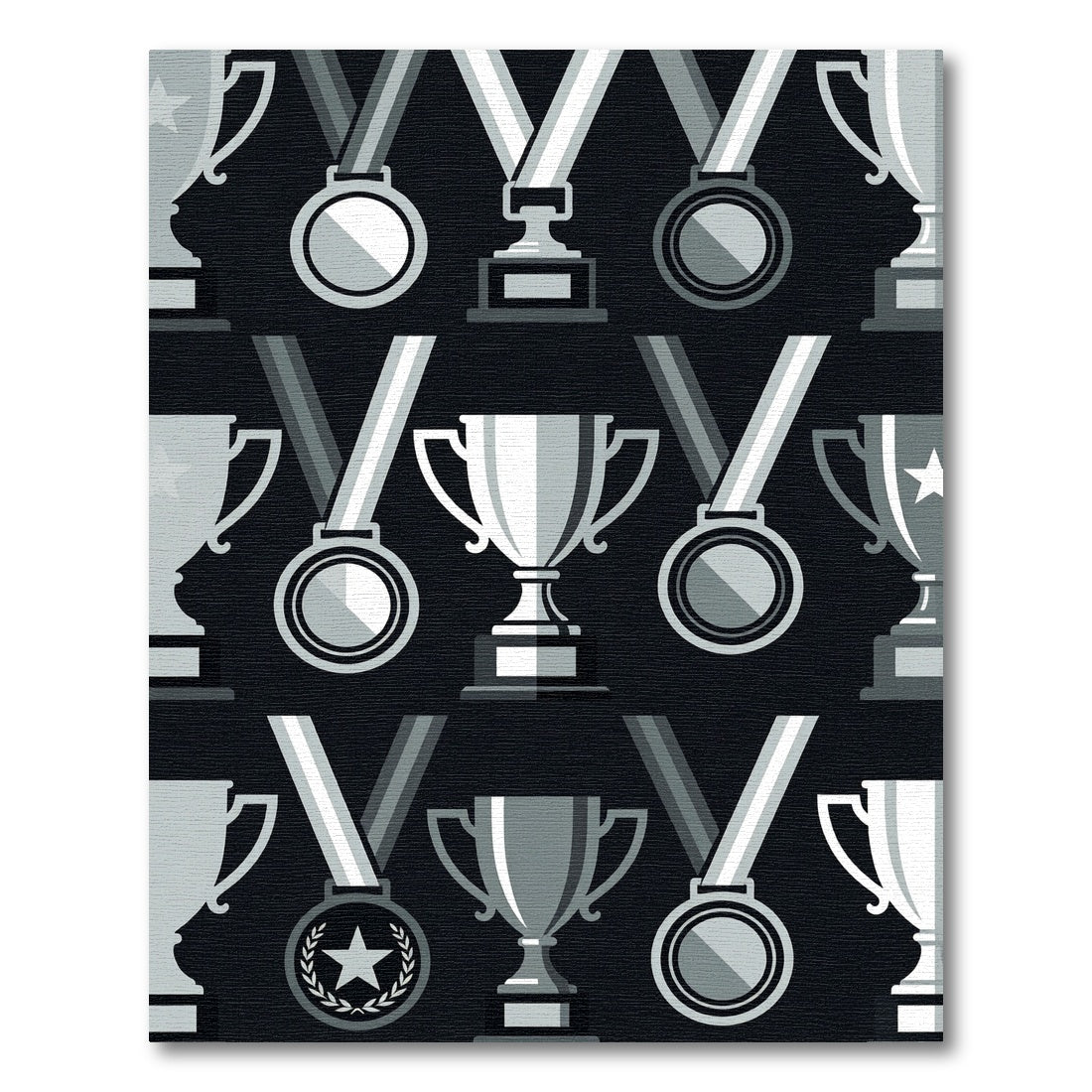 Monochrome Silver Trophy and Medal Grid Rug