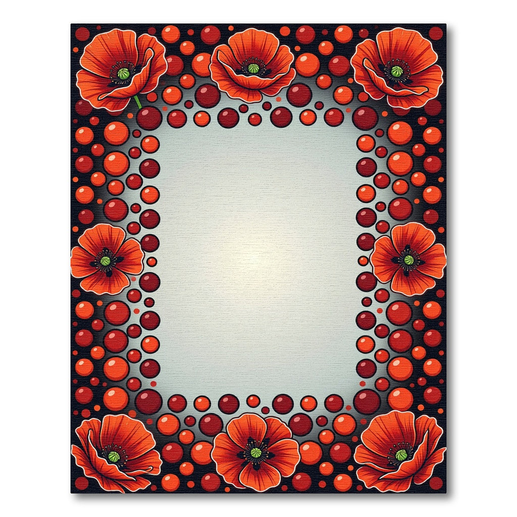 Vibrant Red Poppy Floral Border Rug