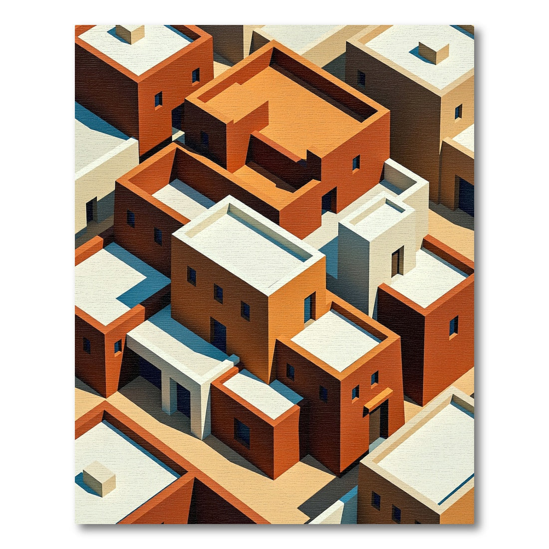 Isometric Earthy Adobe Architecture Blocks Rug