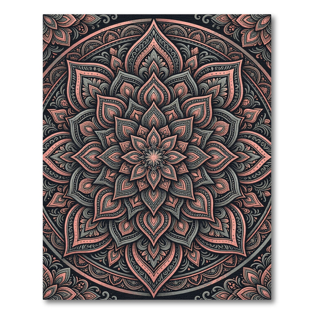Ornate Coral and Gray Mandala Rug