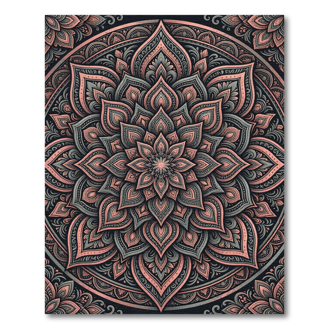 Ornate Coral and Gray Mandala Rug