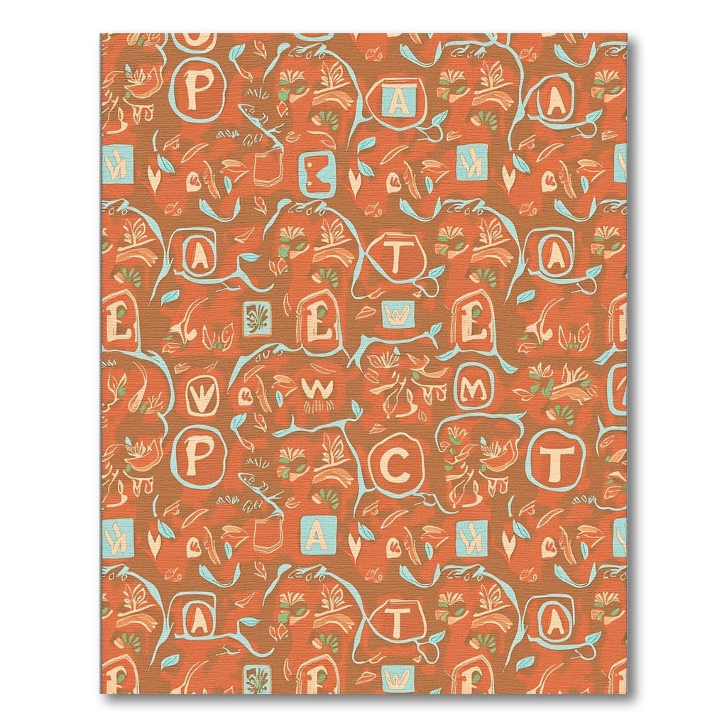 Abstract Orange Botanical Alphabet Collage Rug