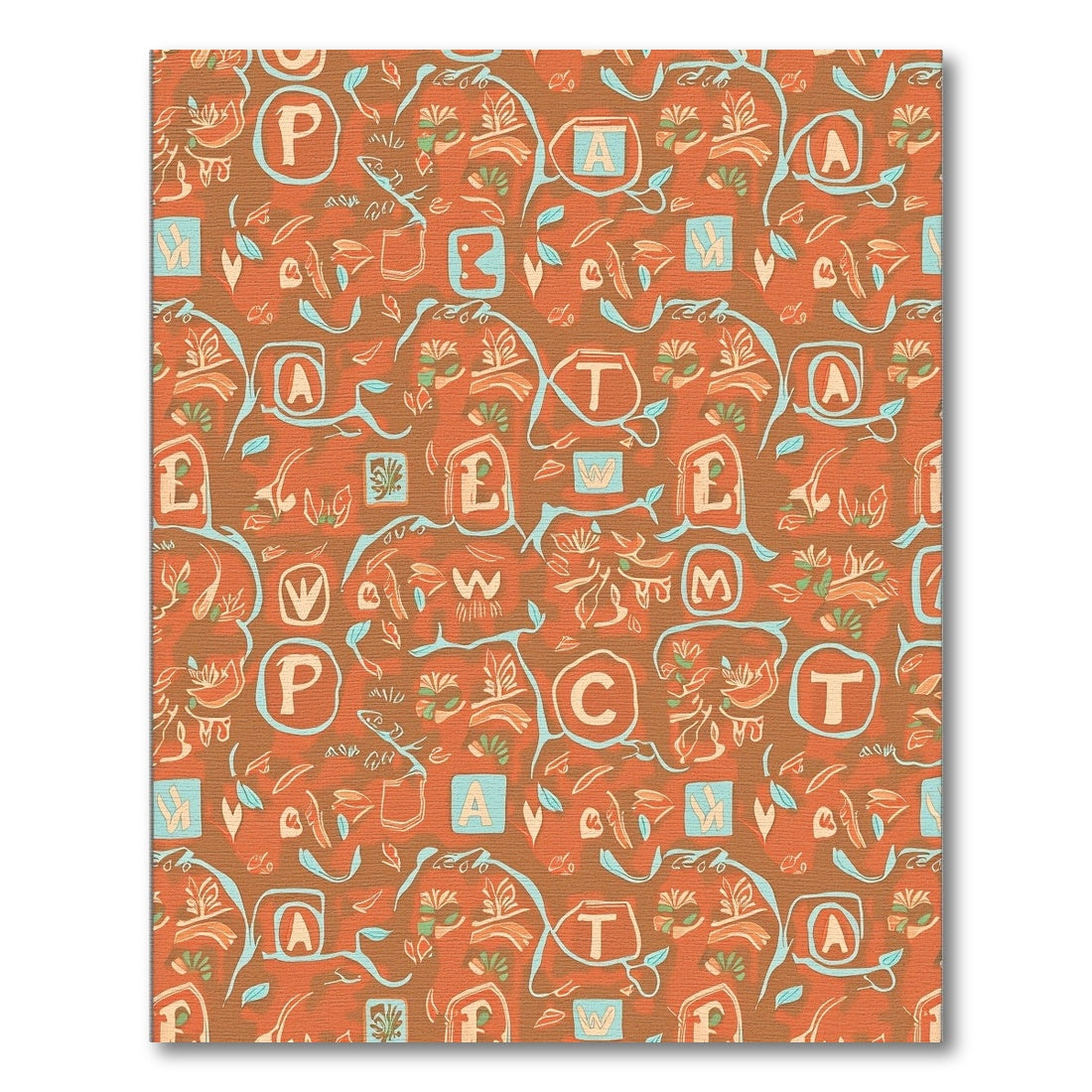 Abstract Orange Botanical Alphabet Collage Rug