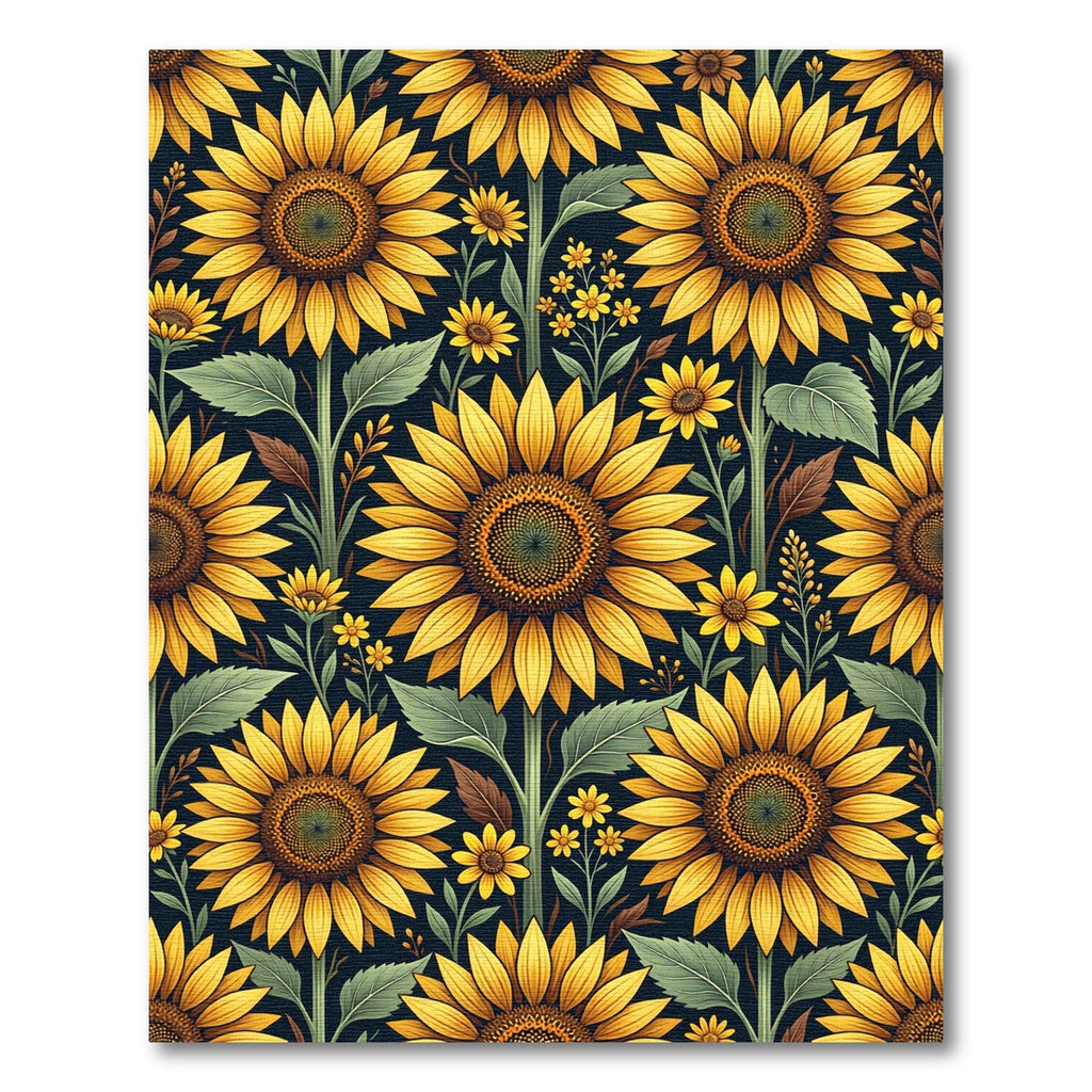 Vibrant Sunflowers on Dark Navy Background Rug