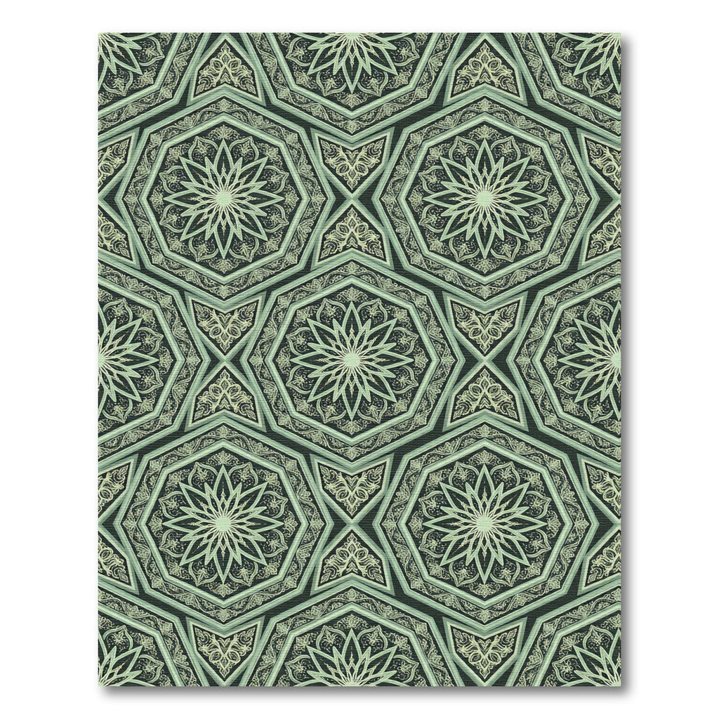 Intricate Sage Green Geometric Star Rug