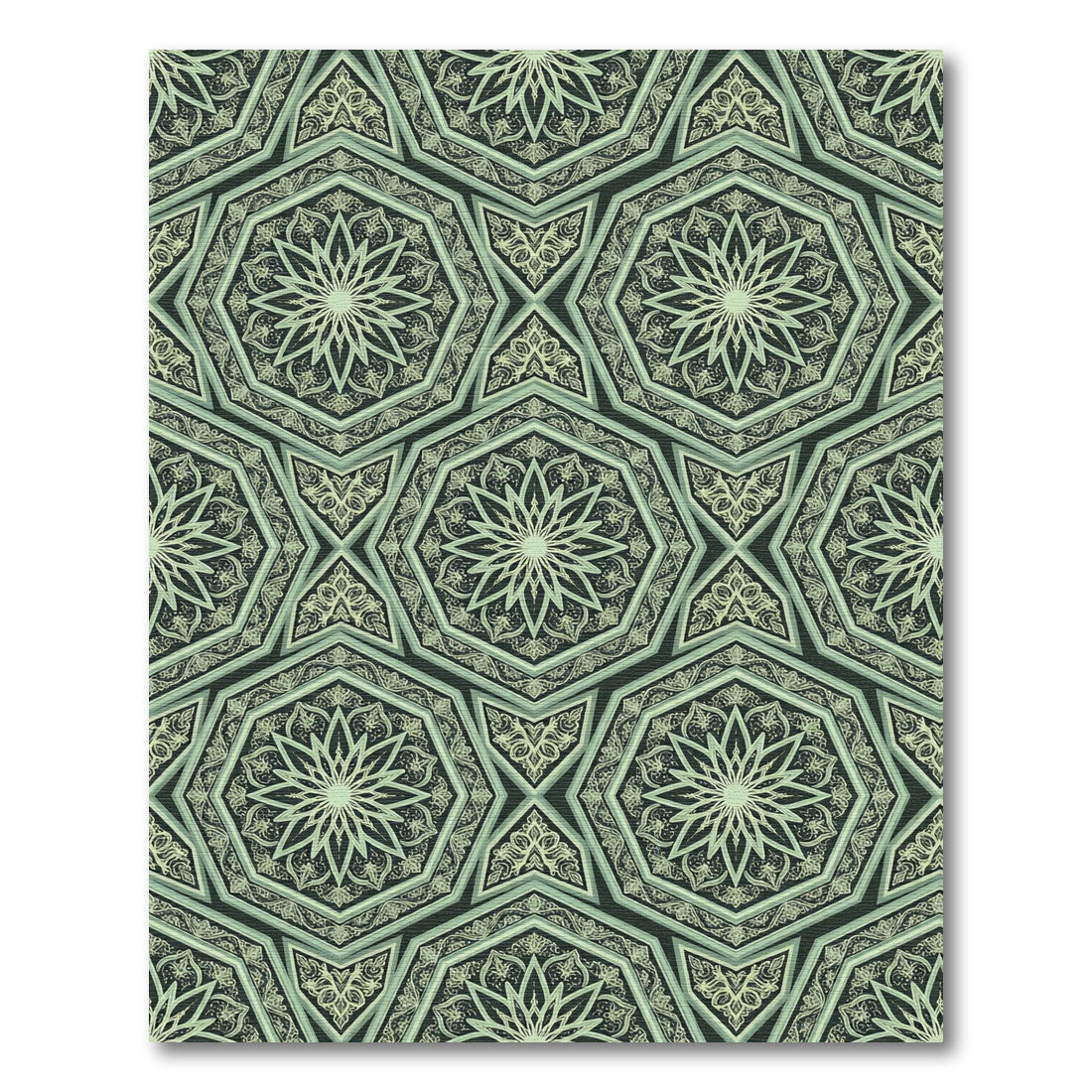 Intricate Sage Green Geometric Star Rug