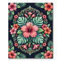 Vibrant Tropical Hibiscus Botanical Medallion Rug