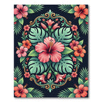 Vibrant Tropical Hibiscus Botanical Medallion Rug