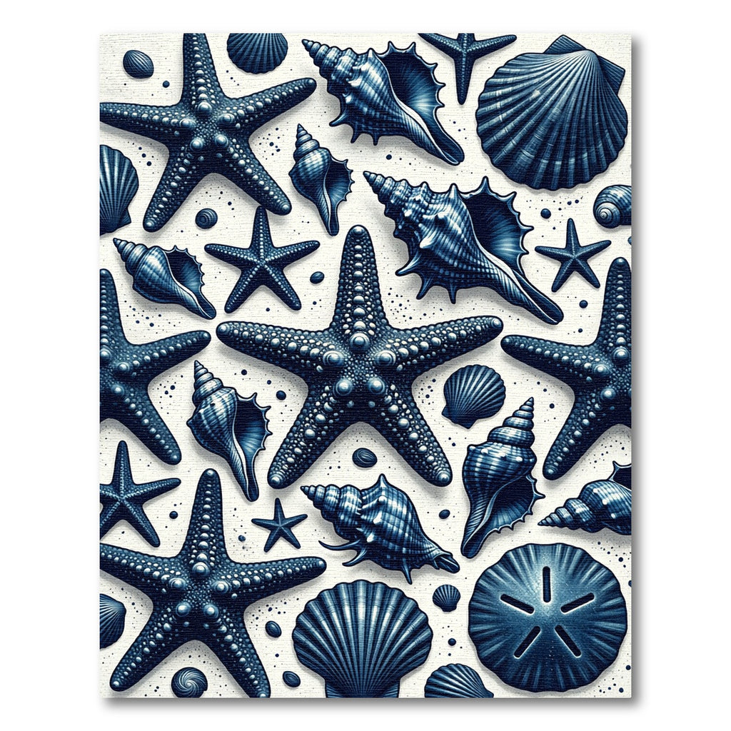 Indigo Starfish Seashell Collage Rug