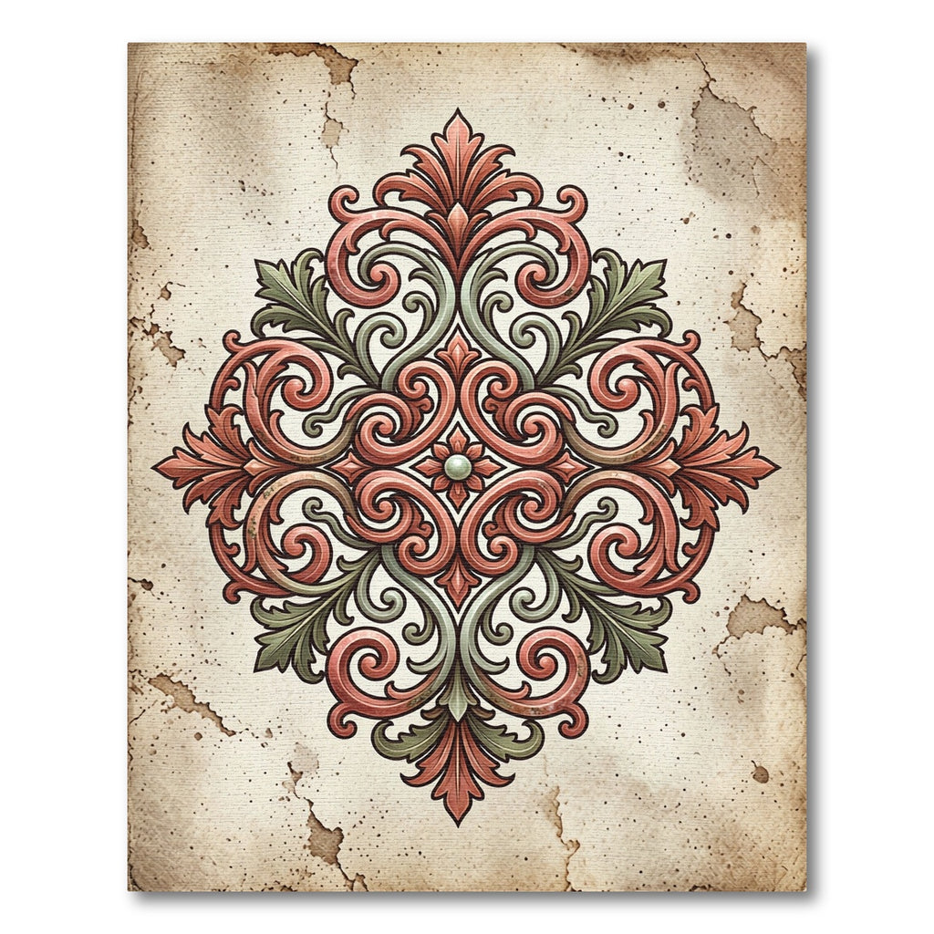 Ornate Terracotta Sage Acanthus Medallion Rug