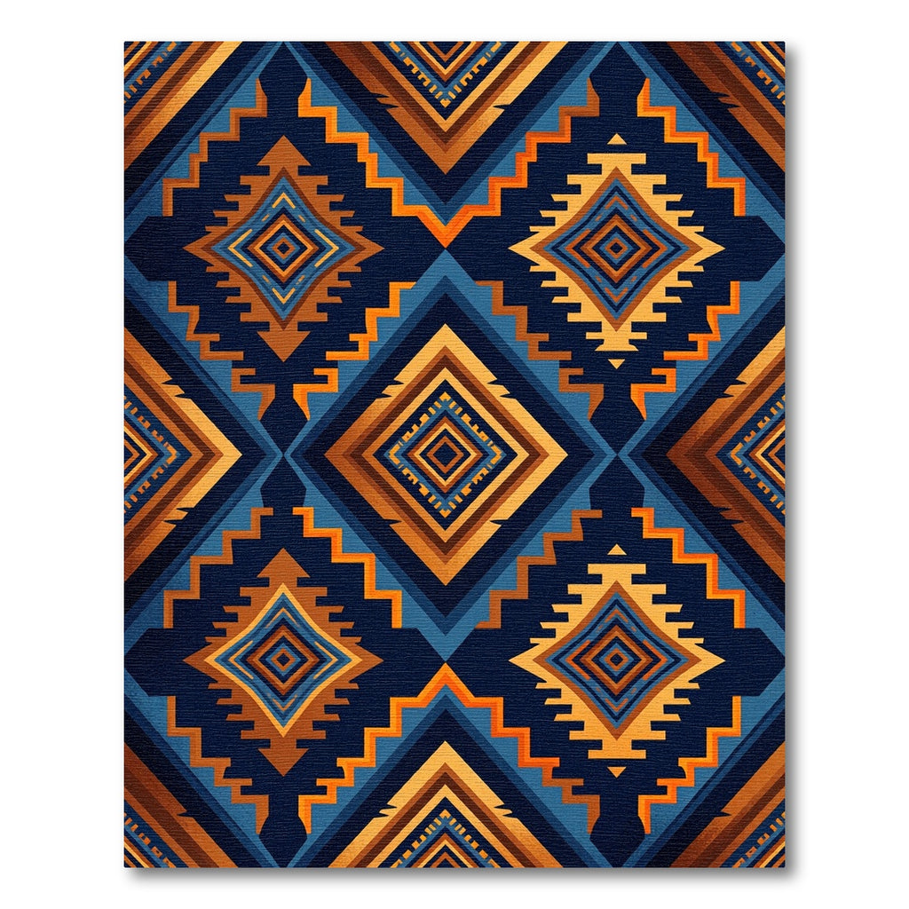 Bold Geometric Diamond Blue Orange Rug