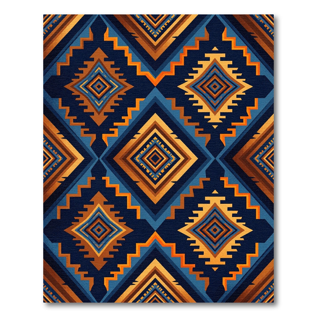 Bold Geometric Diamond Blue Orange Rug