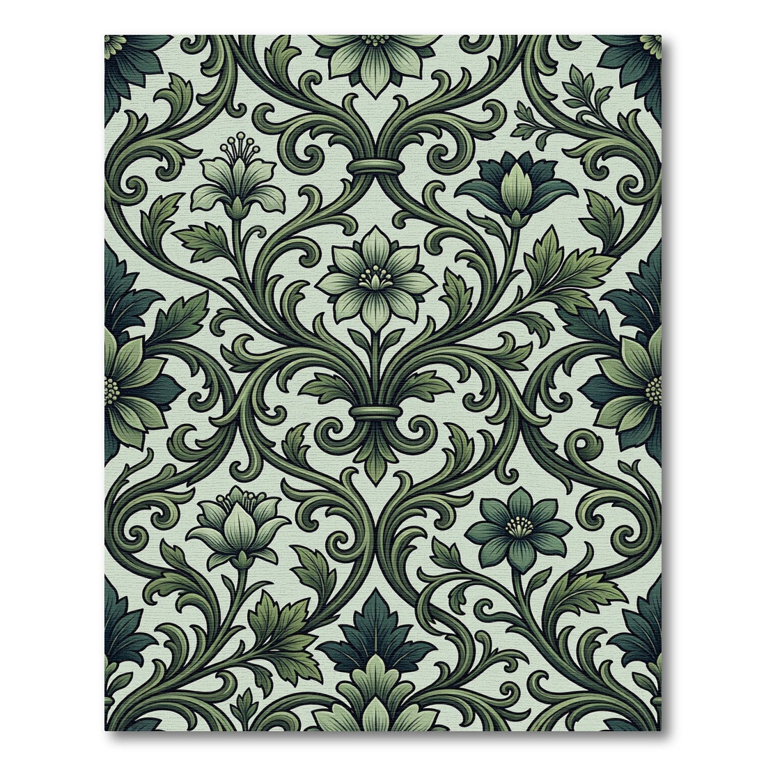 Elegant Jade Floral Scrollwork Rug