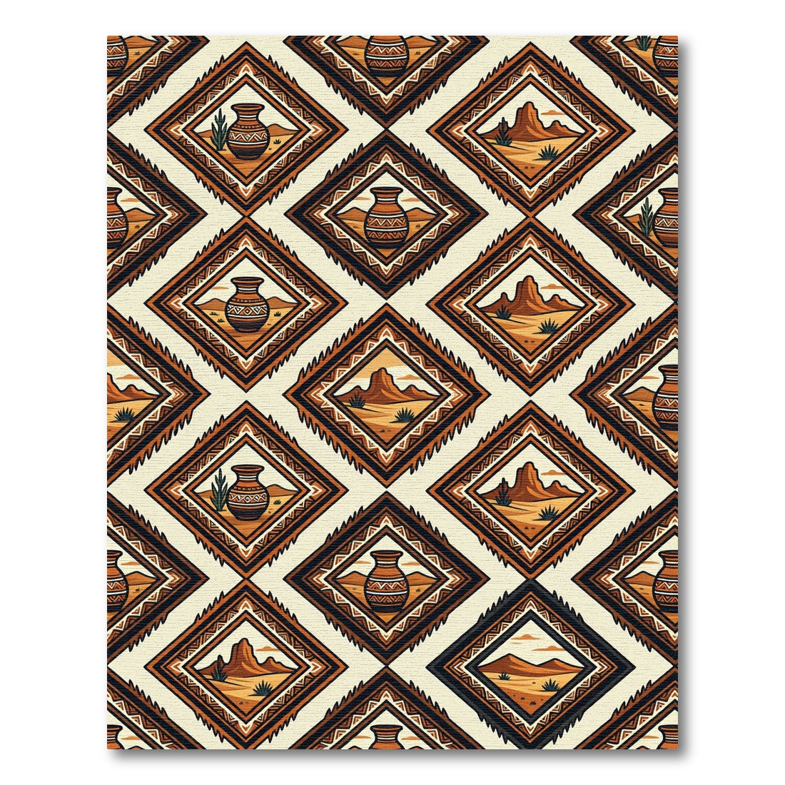 Southwestern Desert Terracotta Geometric Diamond Rug