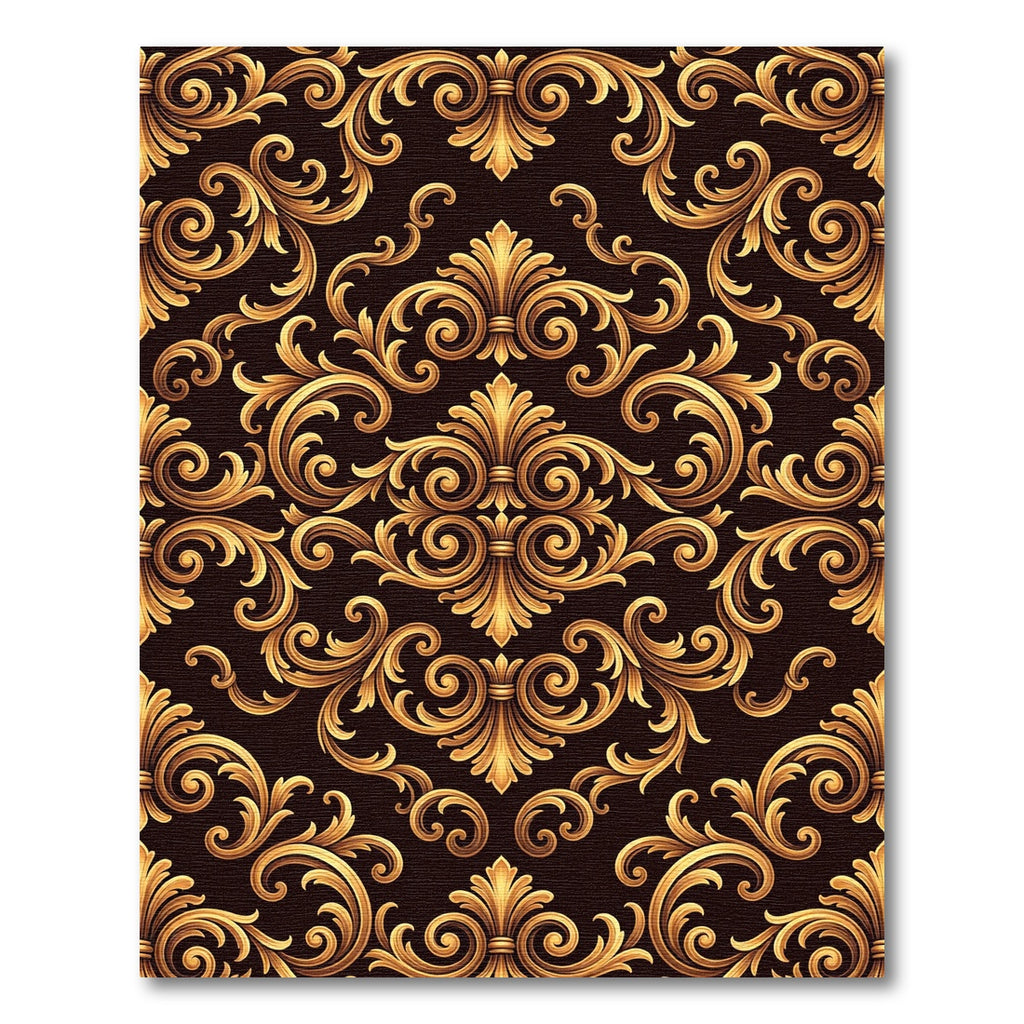 Golden Baroque Flourish Scrollwork Rug