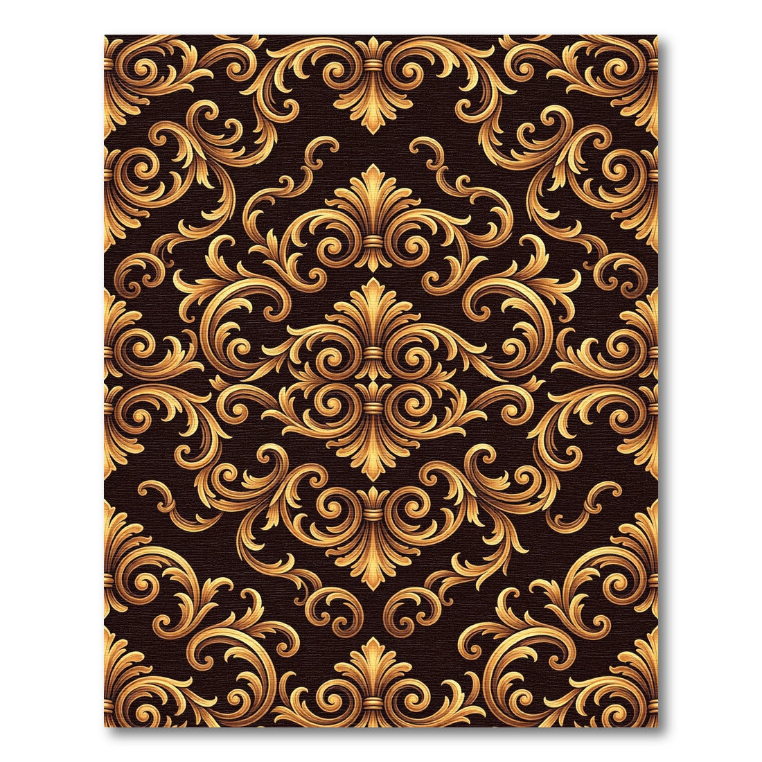 Golden Baroque Flourish Scrollwork Rug