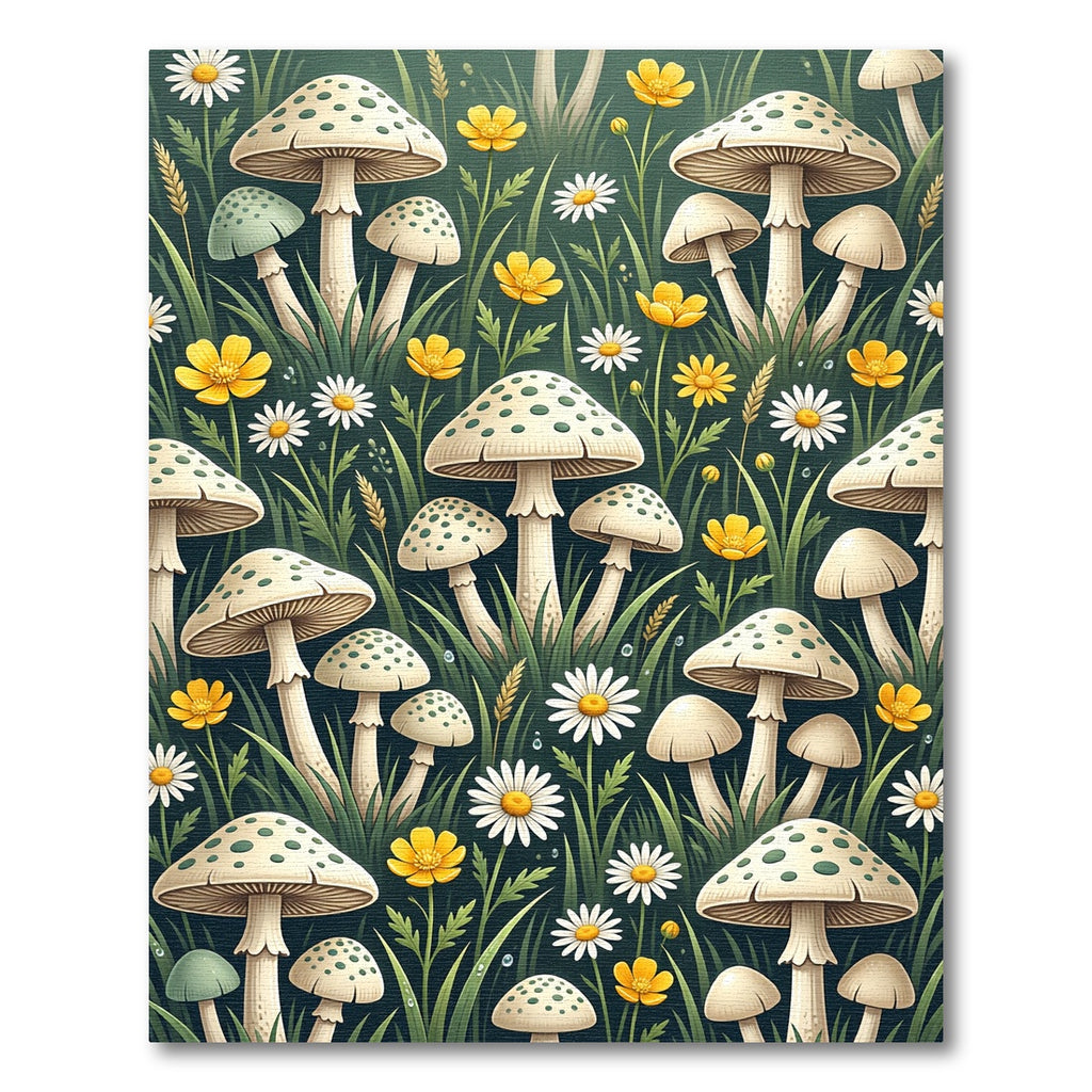 Whimsical Forest Mushroom and Wildflower Meadow Rug